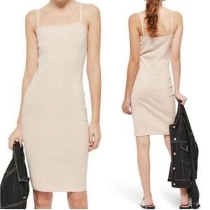 NWT Topshop‎ Nude Bodycon Square Neck Sheath Midi Dress Size 2